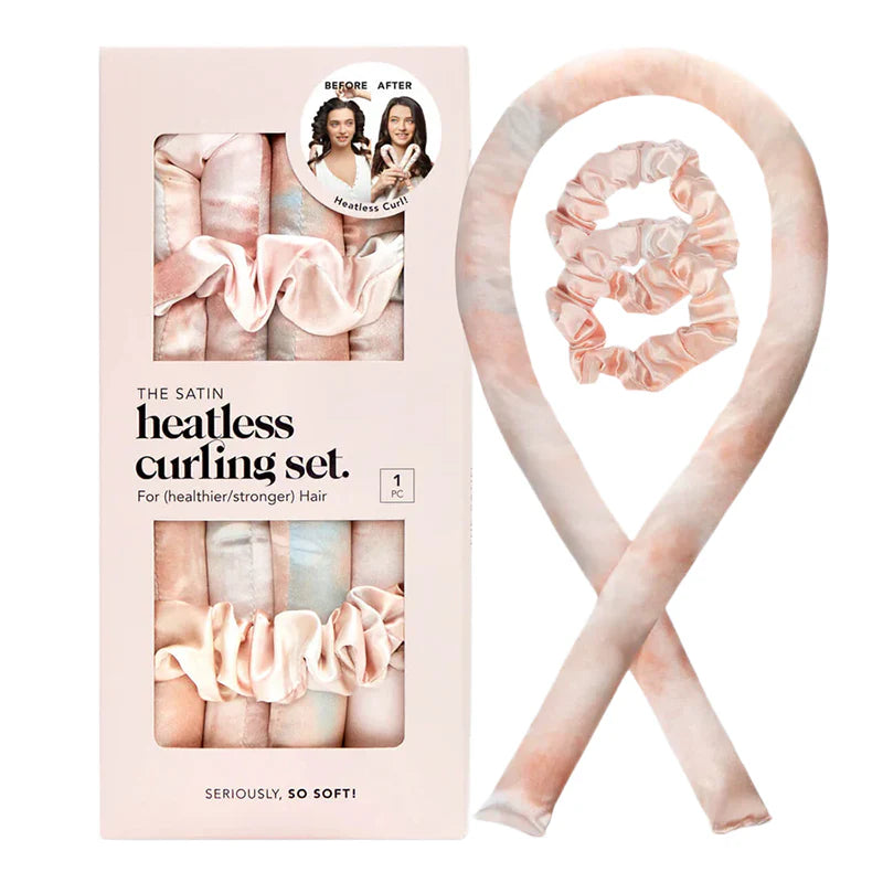 Blush Marble Satin Heatless Curling Set